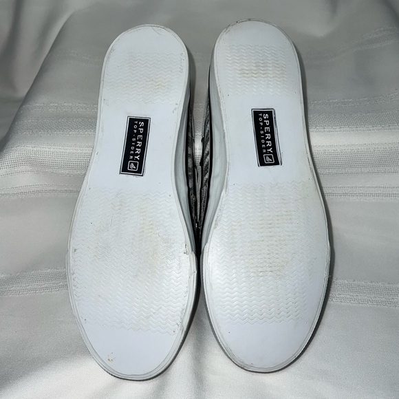 Sperry Top Sider Black White Zebra Stripe Sequins Sz 7.5 EUC Boat Shoes Sneakers - Picture 9 of 11